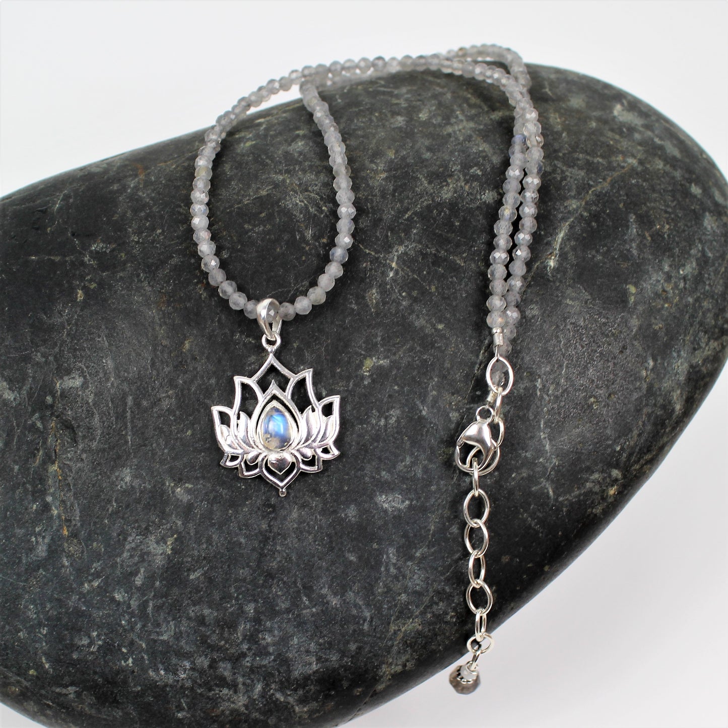 Lotus and Moonstone Pendant Necklace