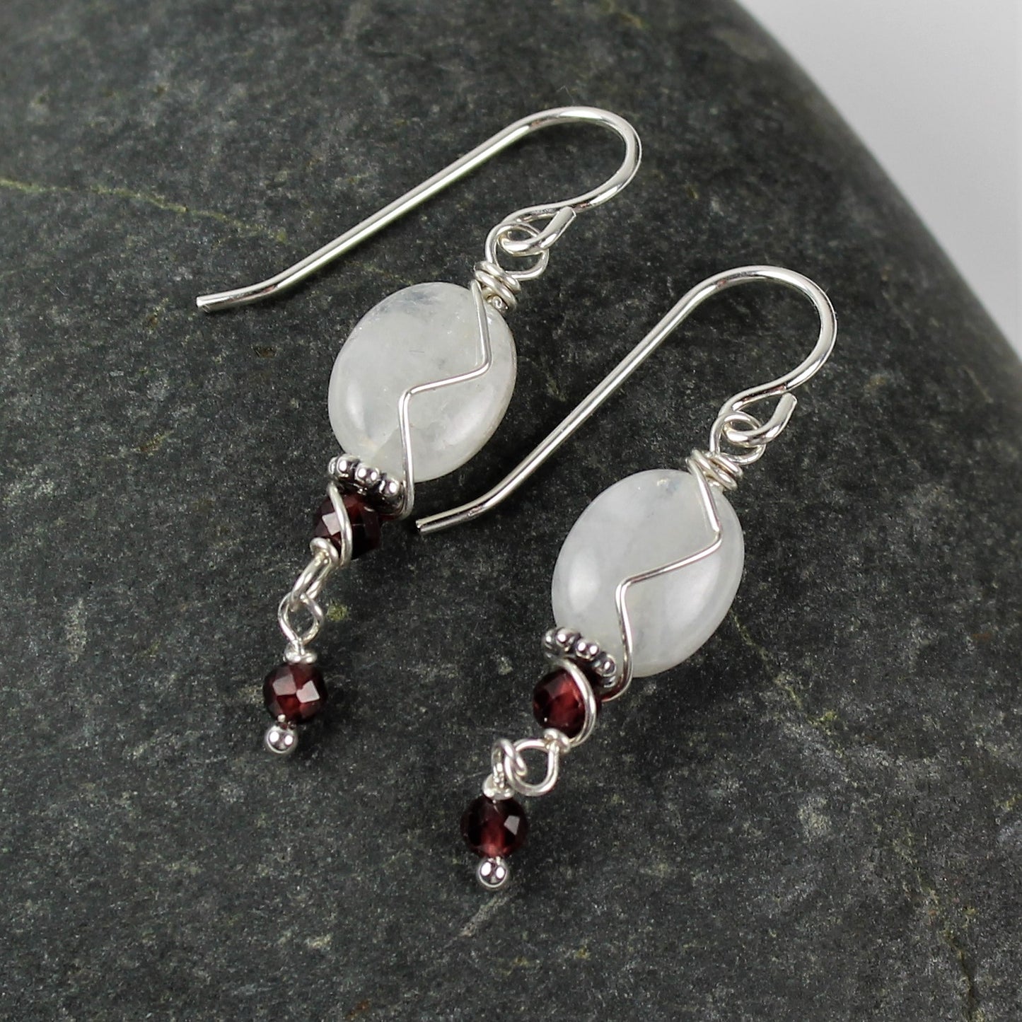 Moonstone and Garnet Earrings