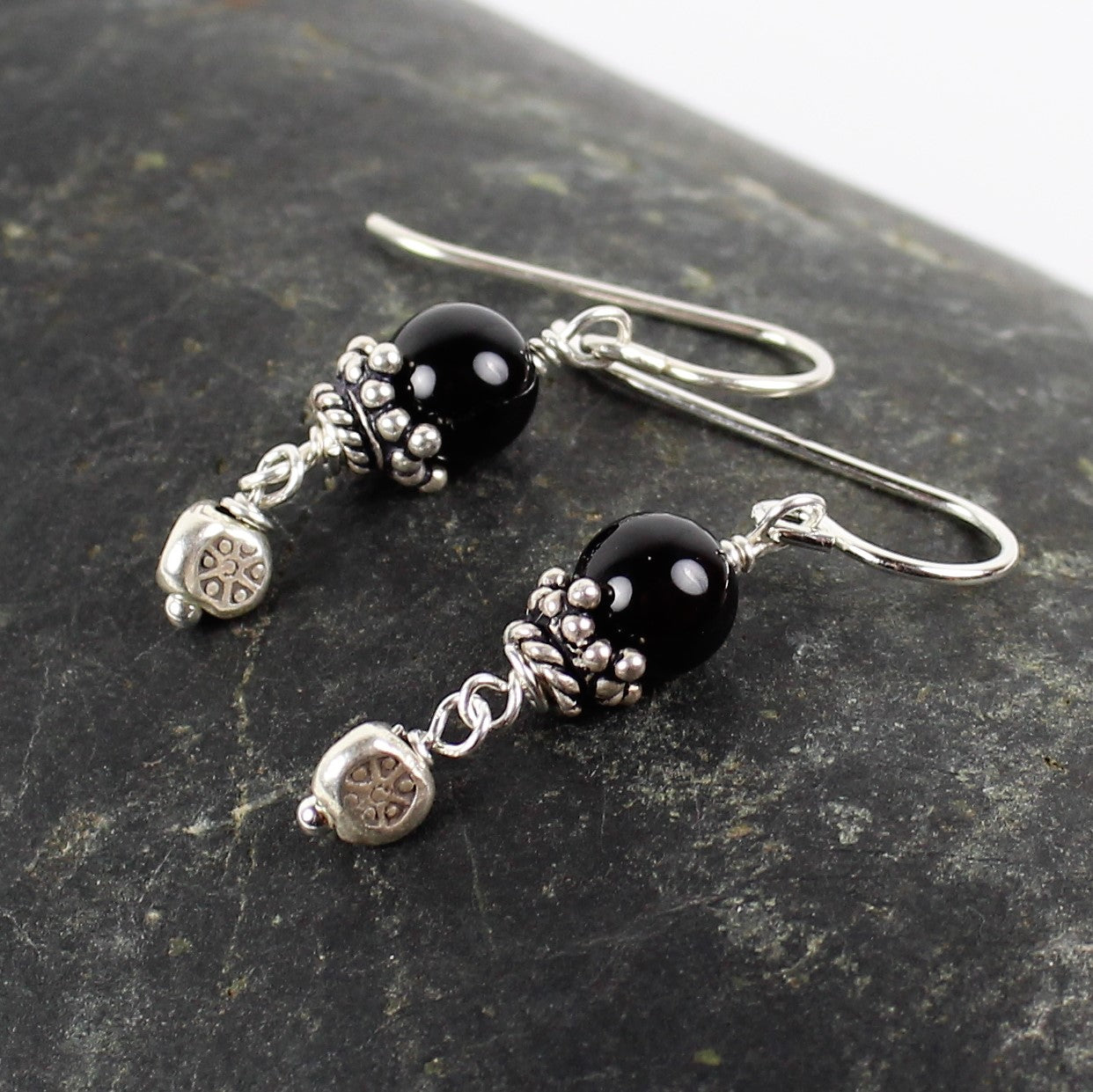 Onyx and Sterling Dangle Earrings