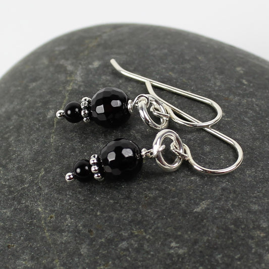 Onyx and Sterling Loop Earrings