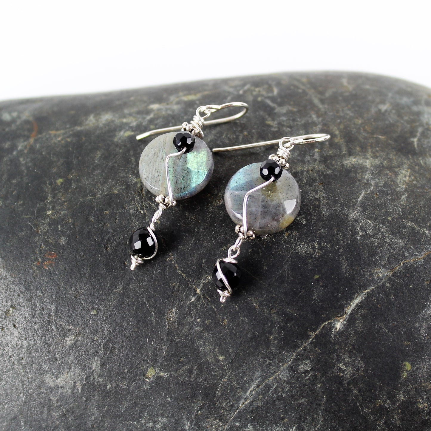 Labradorite and Onyx Earrings