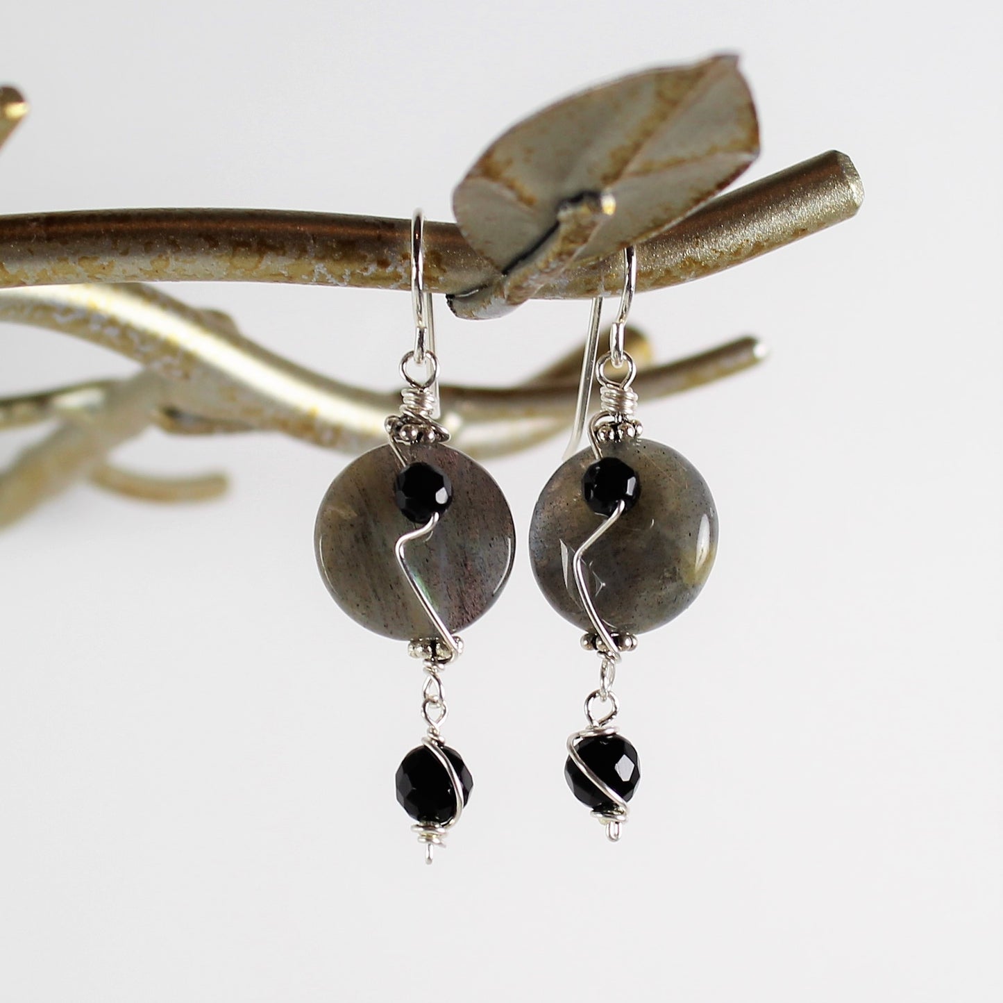 Labradorite and Onyx Earrings